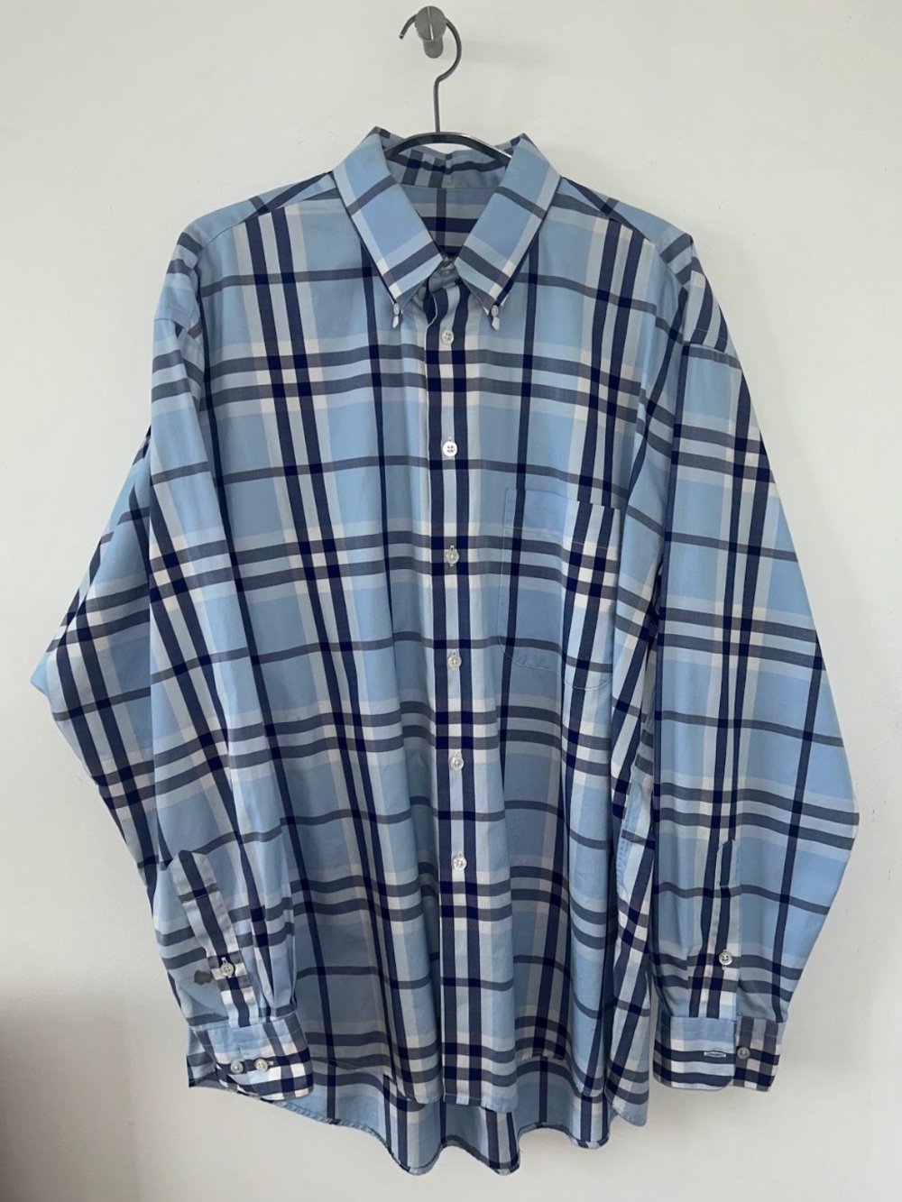 Burberry Light Blue and Navy Plaid Button-Down Shirt